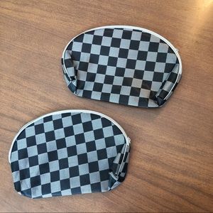 Black checked zipper cosmetic makeup bags